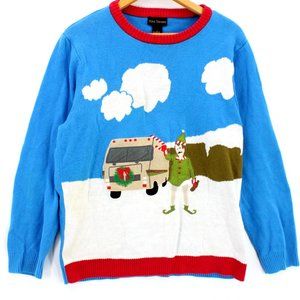 Alex Stevens Christmas Sweater Unisex Multicolot Pullover Elf Driving Graphic L